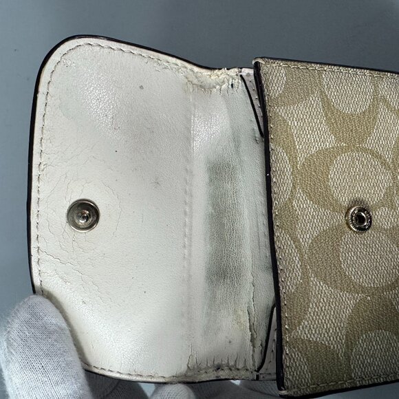 Coach Small Trifold Wallet In Blocked Signature Canvas - Picture 4 of 13